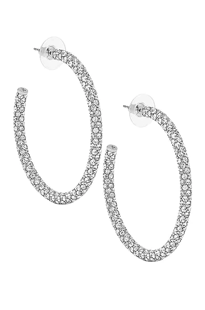 Shop Amina Muaddi Cameron Hoop Large Earrings In Silver & White Crystal