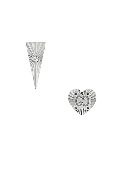 Gucci Gg Heart And Diamond Triangle Stud Earrings In White Gold In White Gold