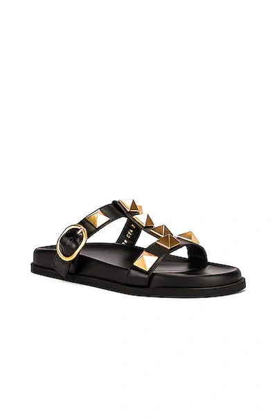 Shop Valentino Roman Stud Slides In Nero