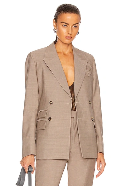 Bottega Veneta Double Breasted Light Wool Jacket In Biscuit Melange