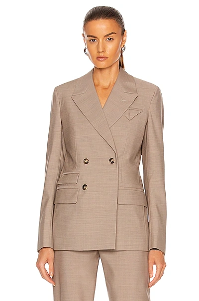 Bottega Veneta Double Breasted Light Wool Jacket In Biscuit Melange