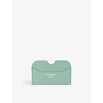 Shop Acne Studios Elma Brand-print Leather Cardholder In Sage Green
