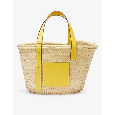 Shop Loewe Branded Medium Woven Basket Bag In Yellow