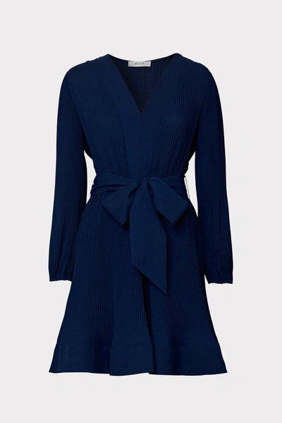 Shop Milly Liv Pleated Dress In Navy
