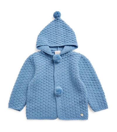 Shop Paz Rodriguez Pom-pom Hooded Jacket (1-24 Months) In Blue