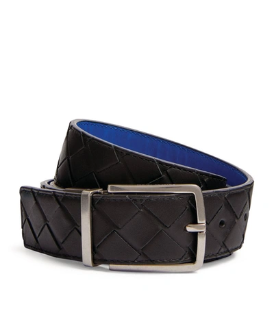 Shop Bottega Veneta Leather Intrecciato Belt In Black
