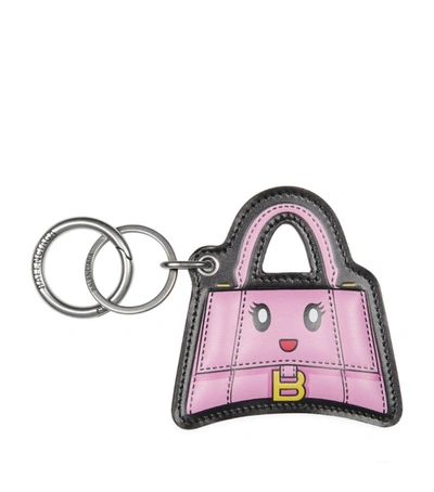 Shop Balenciaga Leather Hourglass Mirror Keyring In Pink