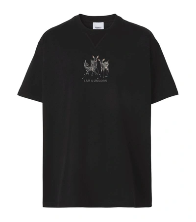 Shop Burberry Cotton Embroidered Deer T-shirt In Black