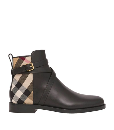 Shop Burberry Leather House-check-panel Ankle Boots In Black