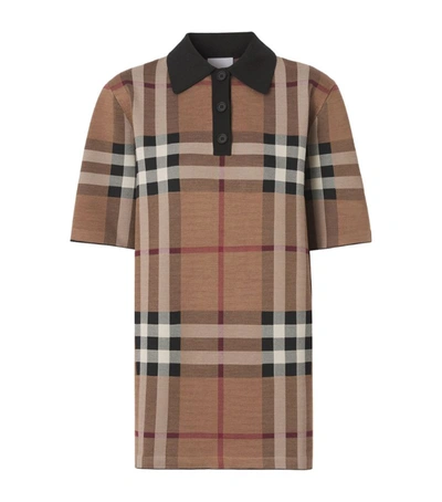 Shop Burberry Silk-blend Check Jacquard Polo Shirt In Brown