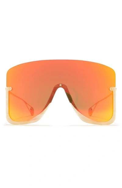 Shop Gucci 99mm Shield Sunglasses In Beige Gold Orange/org