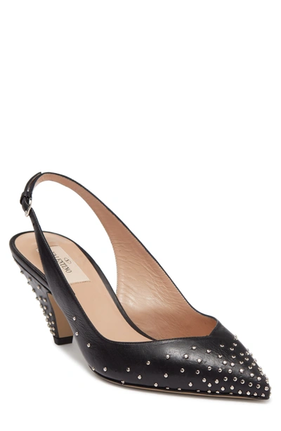 Shop Valentino Studded Pointed Toe Leather Slingback Pump In Nero