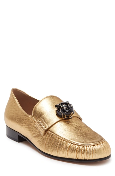 Shop Valentino Cougar Head Metallic Leather Loafer In Deep Gold