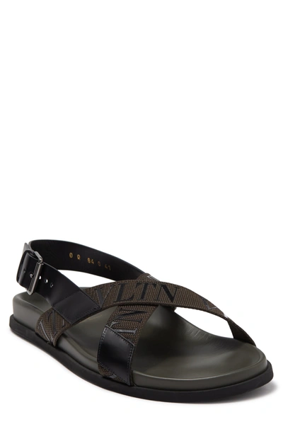 Shop Valentino Leather Footbed Sandal In Olive/nero