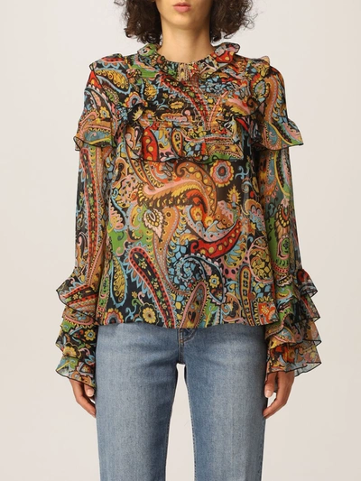 Shop Etro Top  Blouse In Silk Crepon With Paisley Pattern In Multicolor