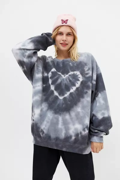 Shop Urban Renewal Remade Heart Tie-dye Crew Neck Sweatshirt In Black