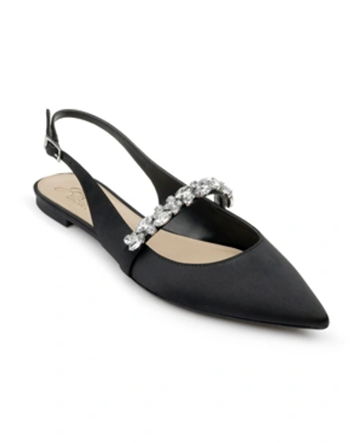Jewel Badgley Mischka Bambi Womens Faux Leather Pointed Toe Slingbacks In Black Satin