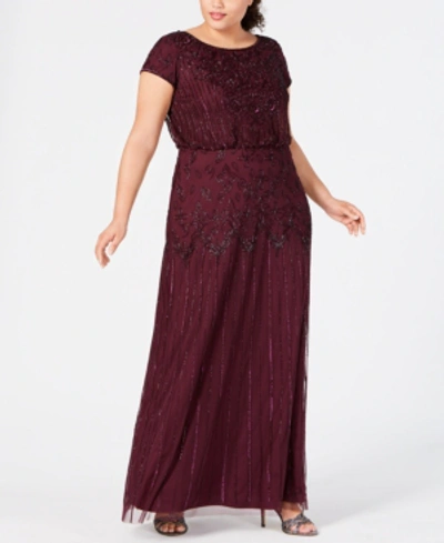 Shop Adrianna Papell Plus Size Bead-illusion Blouson Dress In Cassis
