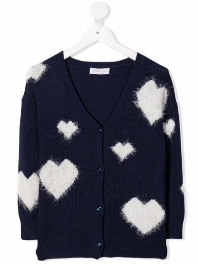 Shop Monnalisa Knitted Heart-motif Cardigan In Blue