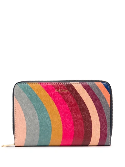 Shop Paul Smith Wave-striped Zipped Purse In Multicolour