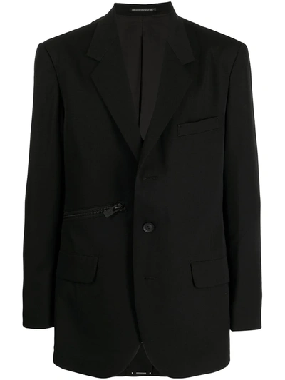 Shop Yohji Yamamoto Zip-detail Cotton Blazer In Black