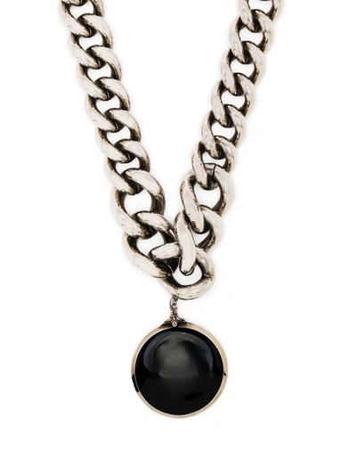 Shop Alexander Mcqueen Circular Pendant Curb Chain Necklace In Silver