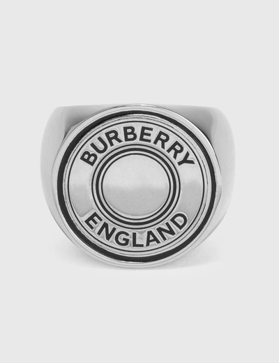 Shop Burberry Round Logo Signet Ring In Metallic