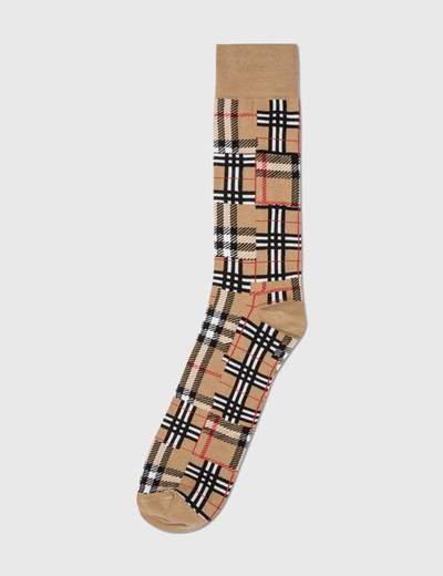 Shop Burberry Patchwork Check Socks In Beige