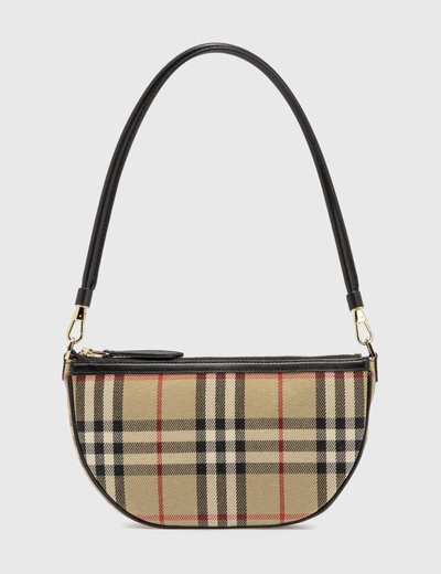 Shop Burberry Vintage Check Cotton Olympia Pouch In Beige