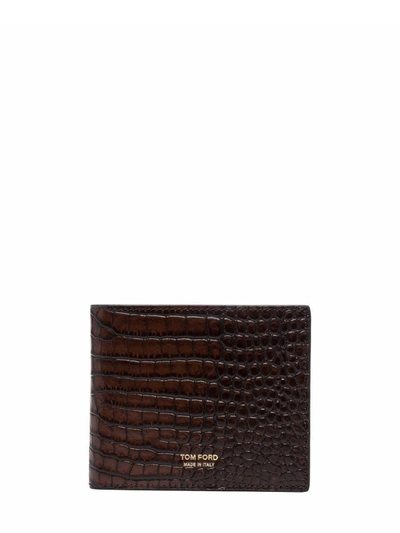 Shop Tom Ford Brown Crocodile-effect Folded Wallet