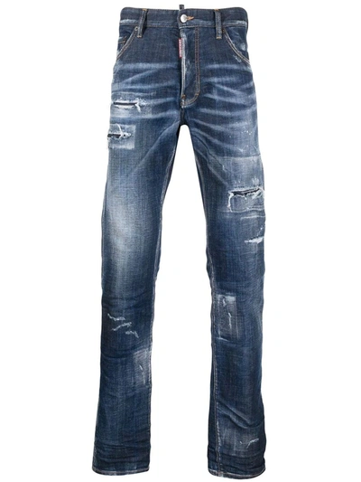 Shop Dsquared2 Blue Distressed Bootcut Jeans