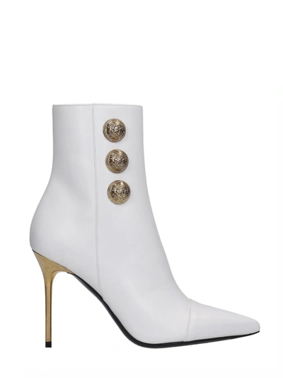 Shop Balmain Roni White Leather Ankle Boots