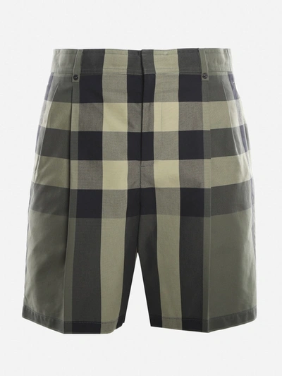 Shop Burberry Cotton Shorts With All-over Tartan Motif In Green