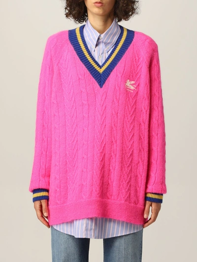Shop Etro Sweater  V-neck Pullover With Pegaso Logo In Pink
