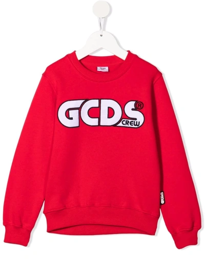 Shop Gcds Embroidered Logo Cotton Sweatshirt In 红色