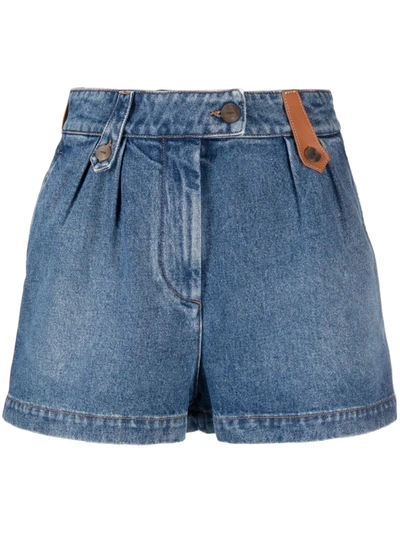 Shop Loewe High-waisted Denim Shorts In 蓝色