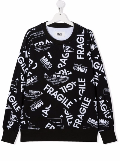 Shop Mm6 Maison Margiela Teen Fragile-print Cotton Sweatshirt In 黑色