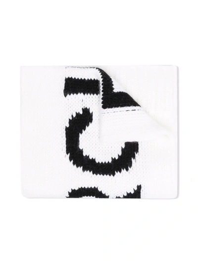 Shop Mm6 Maison Margiela Logo Intarsia Knitted Scarf In 白色