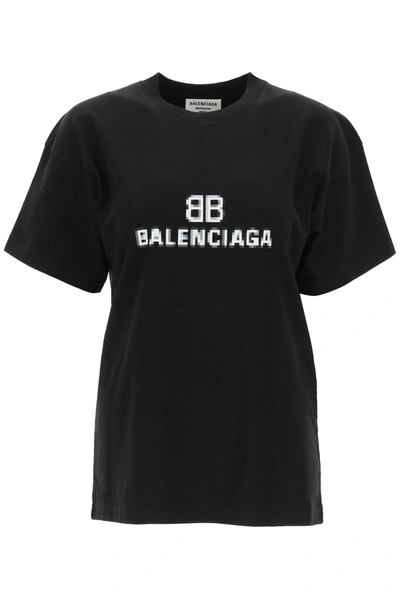 Shop Balenciaga T-shirt Logo Pixel In Black