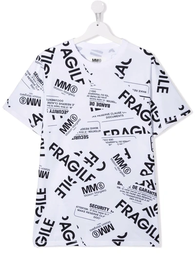 Shop Mm6 Maison Margiela Teen Fragile-print Stretch-cotton T-shirt In White