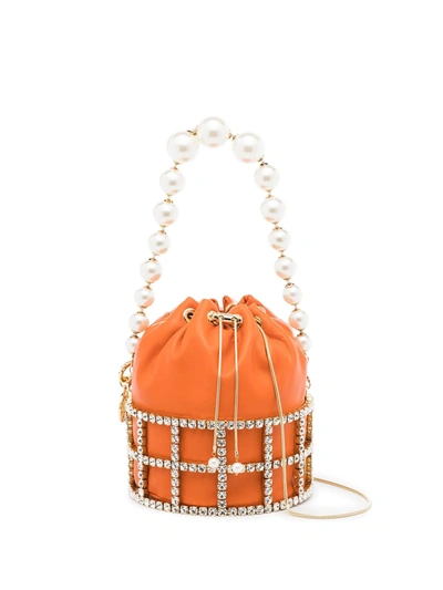 Shop Rosantica Rea Crystal-embellished Mini Bag In Orange