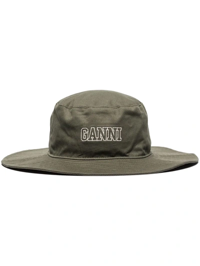 Shop Ganni Embroidered Logo Snap Hat In Grün