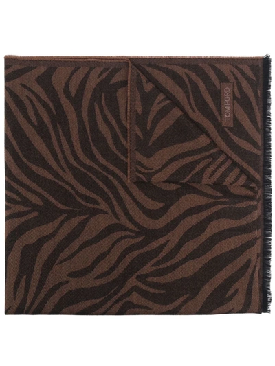 Shop Tom Ford Tiger-print Wool Scarf In Braun