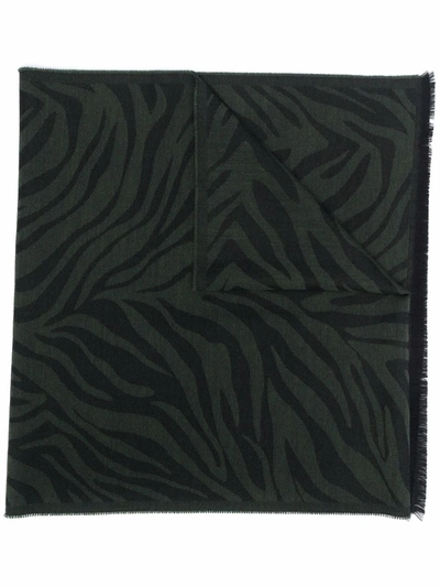 Shop Tom Ford Tiger-print Wool Scarf In Green