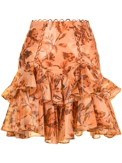 Shop Acler Chance Floral-print Mini Skirt In Braun