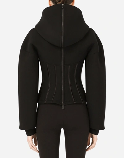 Shop Dolce & Gabbana Technical Jersey Hoodie With Satin Bustier Details In Black