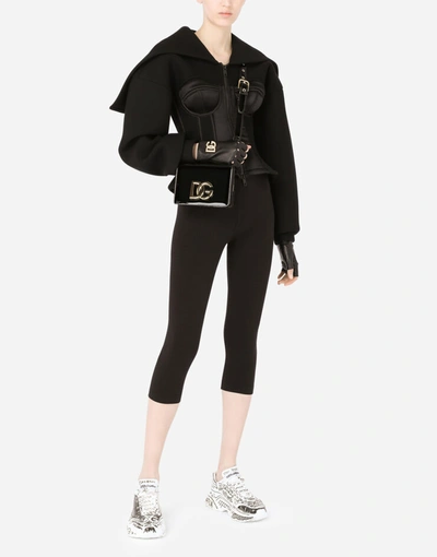 Shop Dolce & Gabbana Technical Jersey Hoodie With Satin Bustier Details In Black