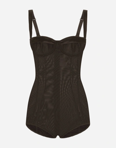 Shop Dolce & Gabbana Tulle Balconette-bra Bodysuit In Black