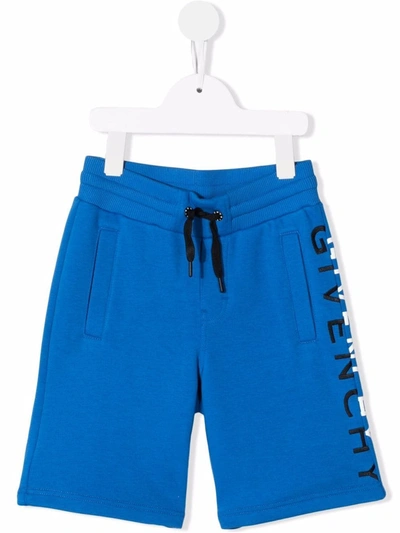 Shop Givenchy Embroidered-logo Shorts In Blue
