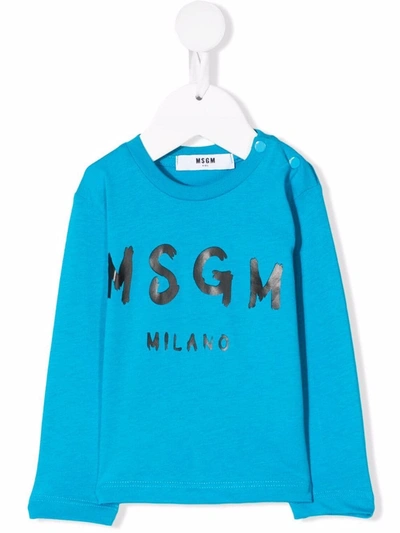 Msgm Logo-print Crew Neck Sweatshirt In Blue